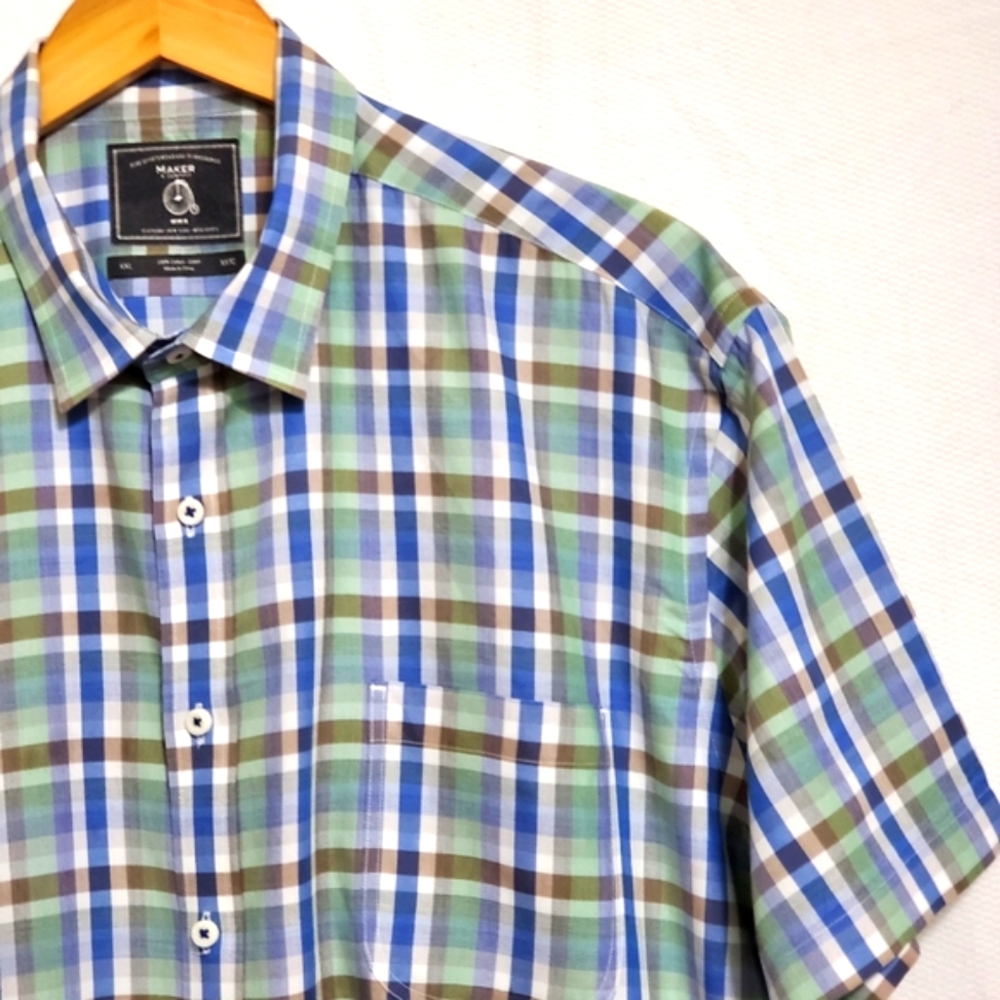 Maker & Co NY Plaid Short Sleeve Button Front Shirt Mens XXL
